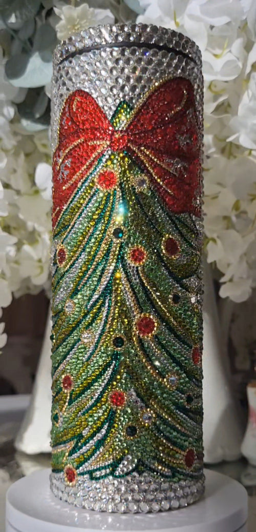 Rhinestoned Christmas Tree Tumbler